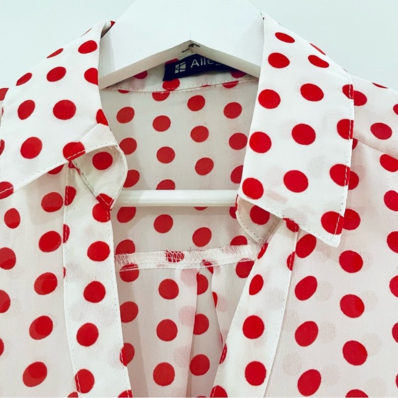 Allegra K Red White Polka Dot Blouse Top Size Medium - Picture 4 of 12